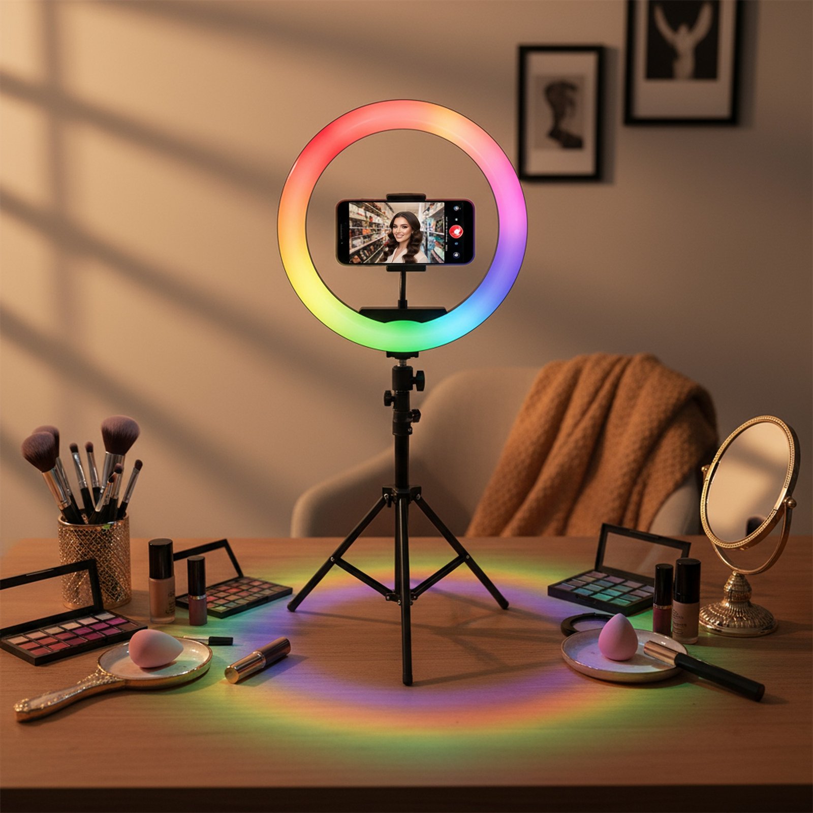 إضاءة التصوير الدائرية+ حامل معدني عالي الجودة ضمان عامين - الصورة 6